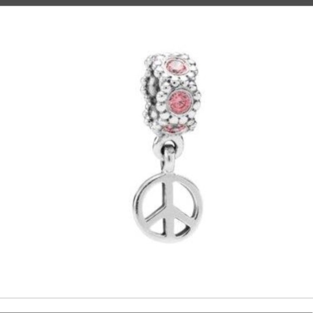 Pink rinestone and peace sign pandora charm